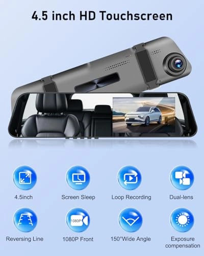 Front and Rear View Mirror with Camera - 1080p