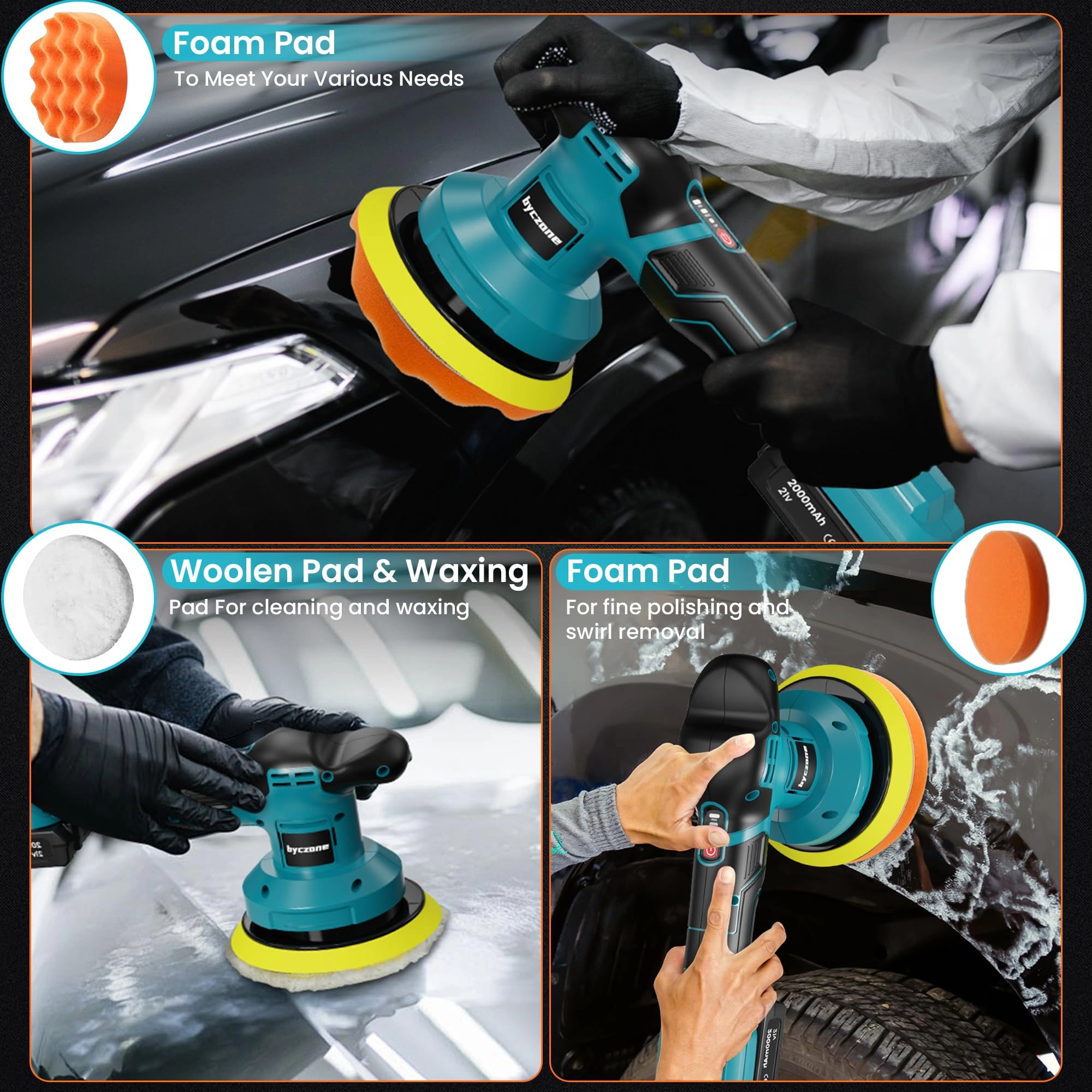 Cordless Car Buffer Polisher - 6 Inch Kit