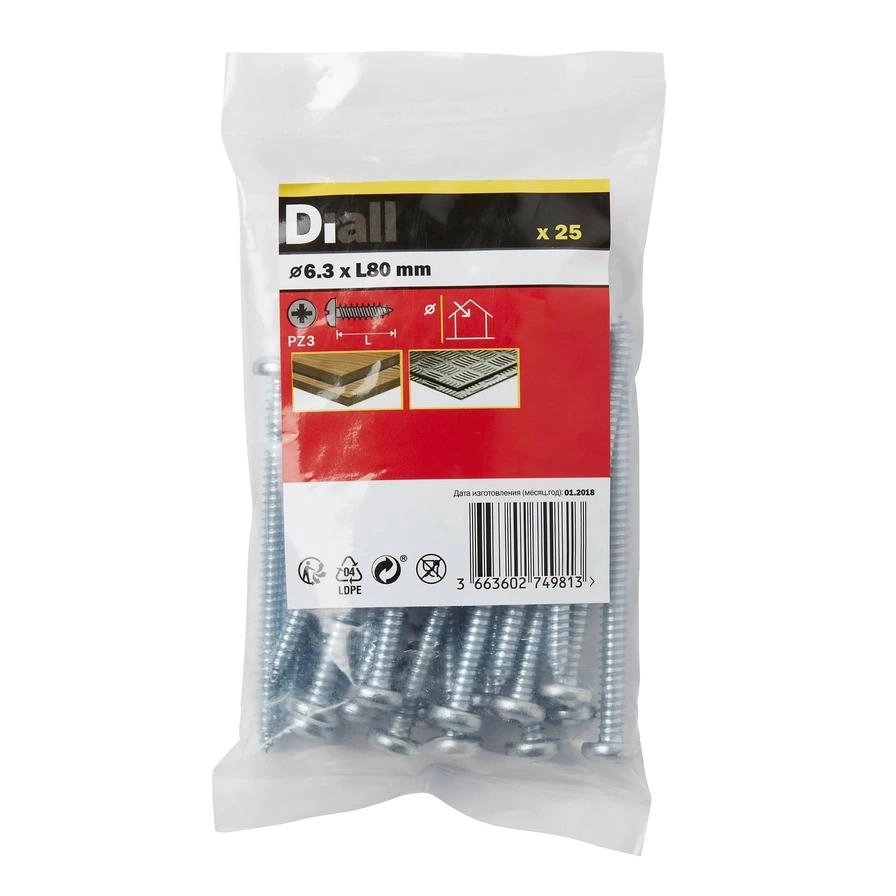 Diall Zinc-Plated Carbon Steel Self Tapping Screw Pack 6.3mm 80mm