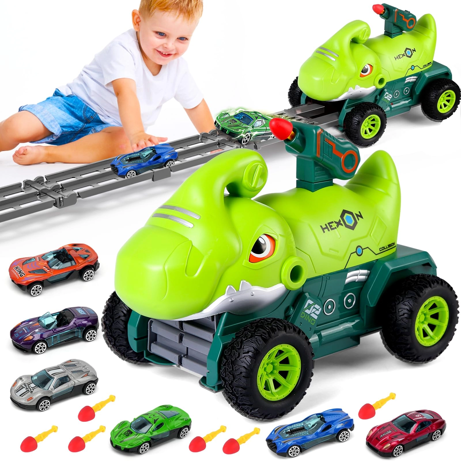 bunnyjoy Grüner Dinosaurier-LKW - 7pcs