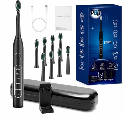 PBQSONICTB - 8 Replacement Brush Heads 5 Cleaning Modes IPX7 Waterproof