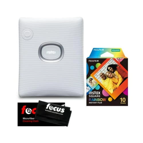 Fujifilm INSTAX Square Link + INSTAX Square Instant Film - 10 Exposures Rainbow + Microfiber Cleaning Cloth