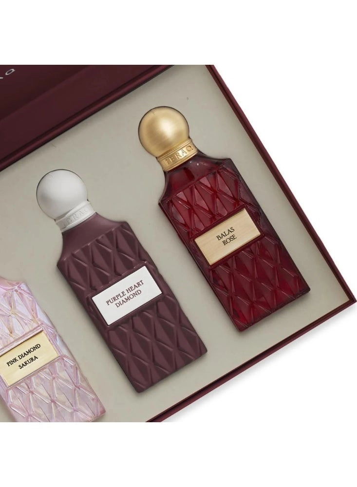 Pink Dimond Eau de Parfum 75ml + Purple Heart Dimond Eau de Parfum 75ml + Balase Rose Eau de Parfum 75ml