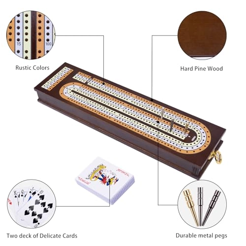 Cribbage Board - 3 Track Solid Wood 2 Decks