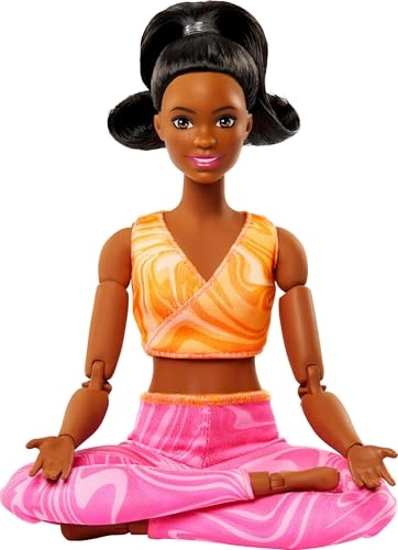 Barbie Made to Move Fashion Doll - Black Hair Yellow Sports Top Pink Yoga Pants 22 Bendable Joints