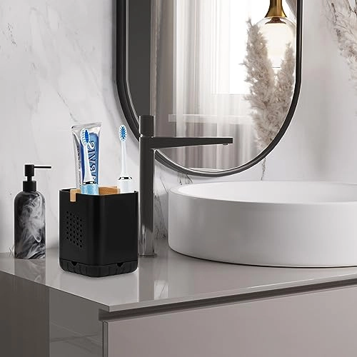 Toothbrush Holder - Black Bamboo Divider