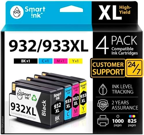 Smart Ink HP 932XL - High Yield Black + 933XL - High Yield Multicolor Compatible 4 Combo Pack