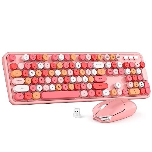 Wireless Keyboard and Mouse Combo - Typewriter Round Retro Wireless