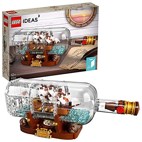 Ideas Ship in Bottle (21313) - Brick-built Bottle and Stand