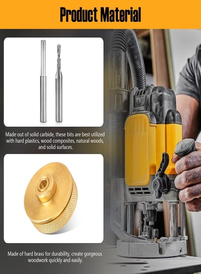 Inlay Router Bit Bushing Set + Carbide Spiral Bit + Shank + Universal Quick Change Bushing + Retainer Nut + Collar + Alignment Pin