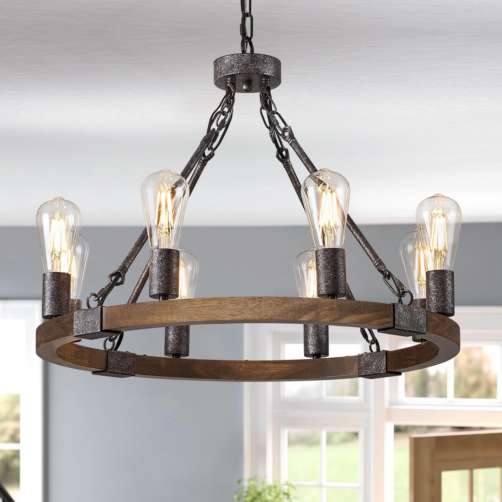 Benkut Wagon Wheel Chandelier - Dimmable