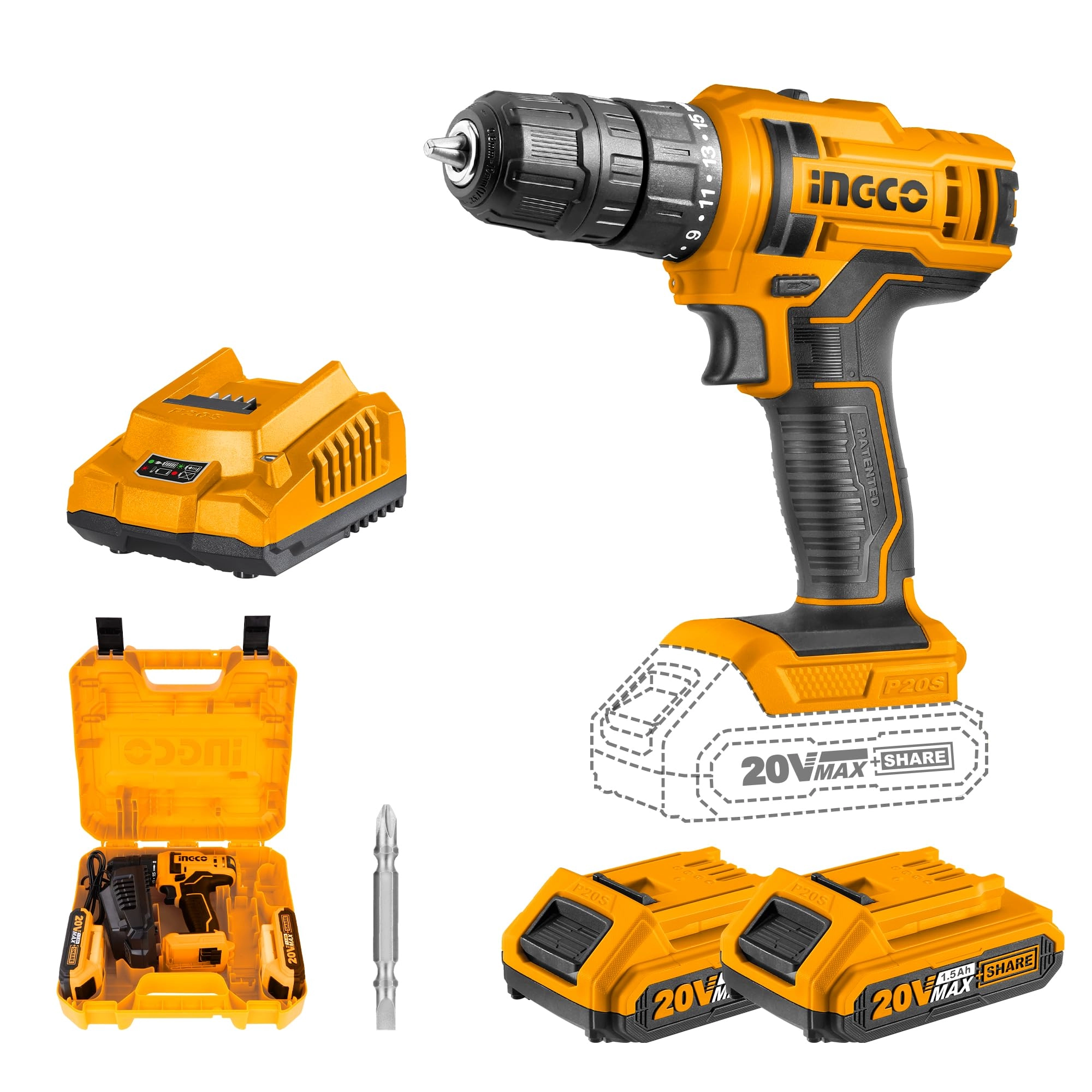 20V Cordless Impact Drill - 2x2.0Ah