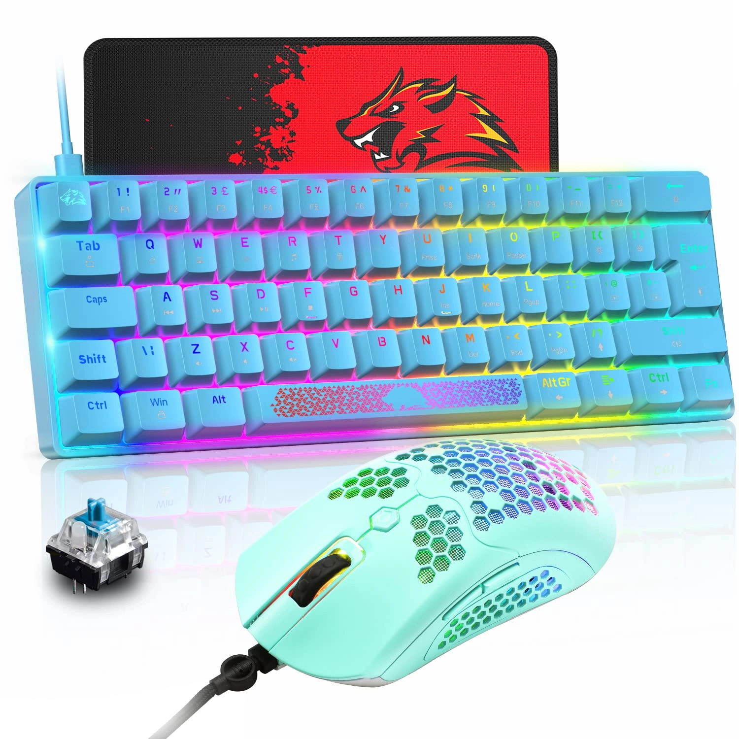 Mechanical Keyboard + Honeycomb Mouse + Mouse Pad - Wired