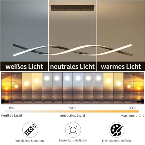 Dining Table Lamp - 100cm Black Dimmable Remote Control