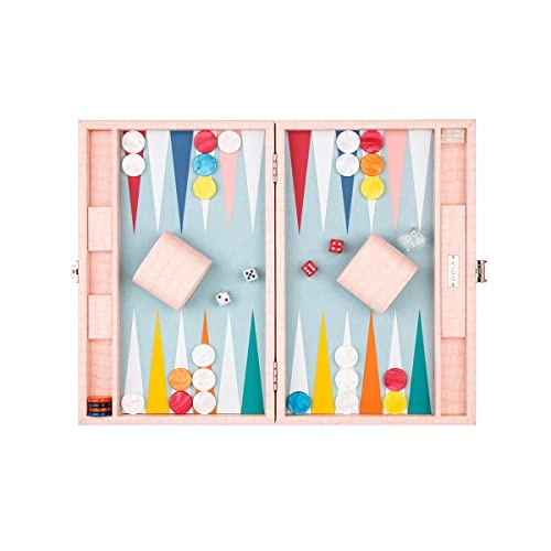 Backgammon Set - Medium Pink Crocodile Vegan Leather