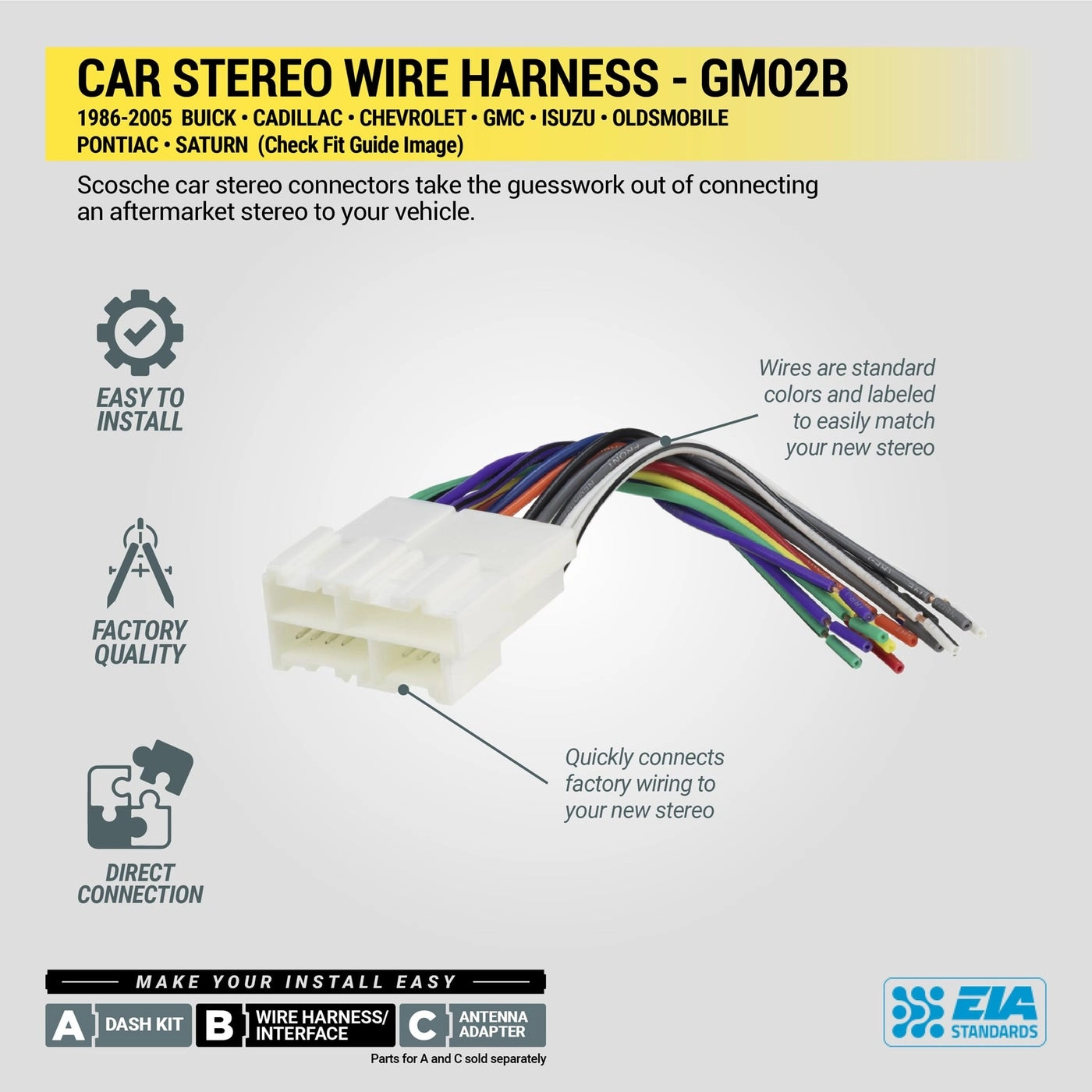 GM02B - Car Stereo Wiring Harness Crimp Connectors Compatible with Select Non-Amplified 1986-2005 General Motors Vehicles