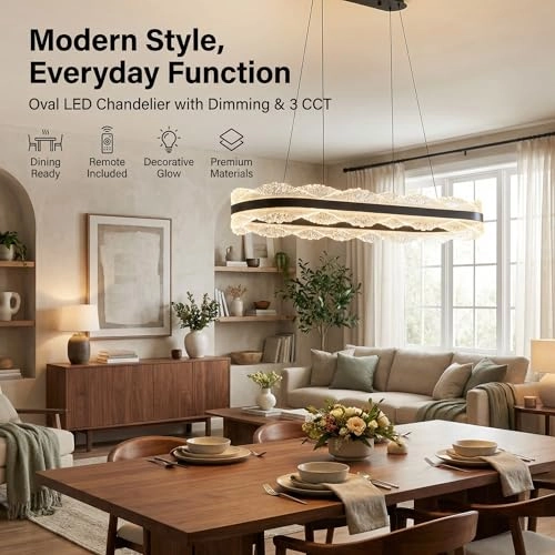 LED Ring Chandelier Oval - 3000K/4500K/6000K Stepless Dimming