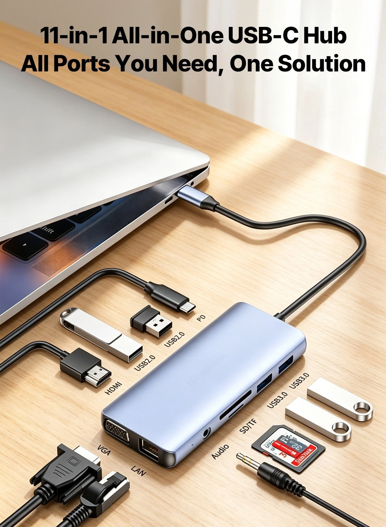 BASILKIT USB C Hub - 11-in-1 Dual HDMI VGA