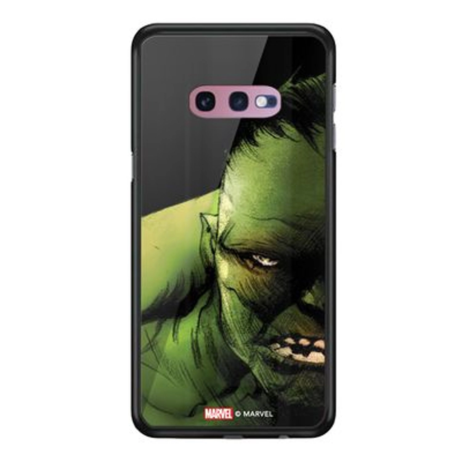 Wackylicious Hulk Half Profile Face - TPU Bumper Case + Tempered Glass Back Back Case for Galaxy S10E