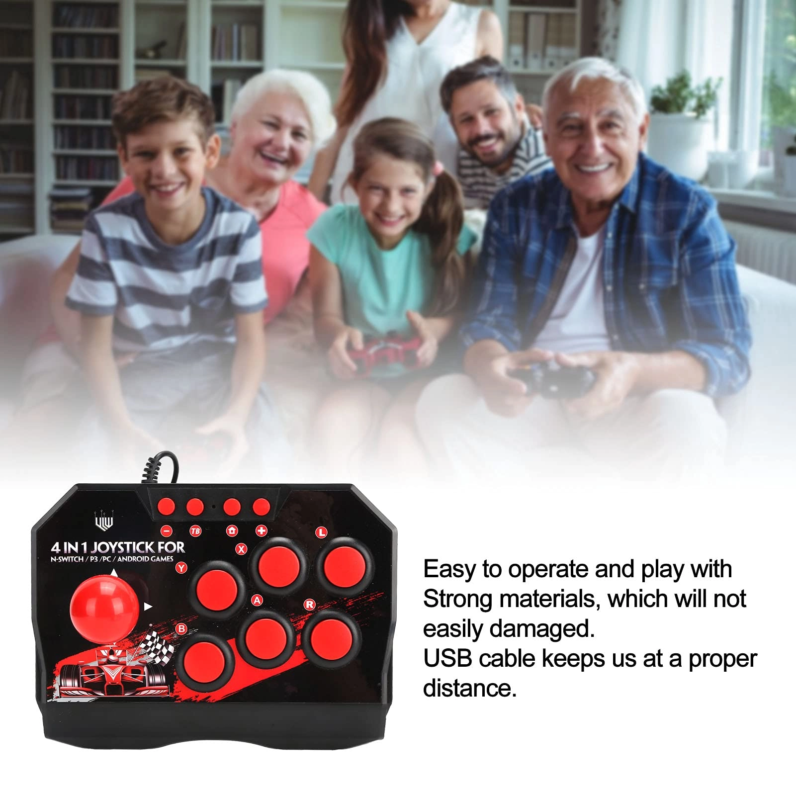 Switch/PC/PS3/Android Arcade Fight Stick - Black and Red