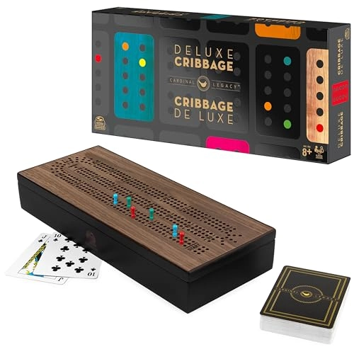Deluxe Cribbage - Lined Wooden Case 6 Metal Movers