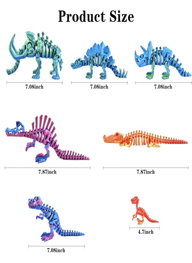 3D Printed Dinosaur Animal Figures - T-Rex Velociraptor Stegosaurus 7PCS