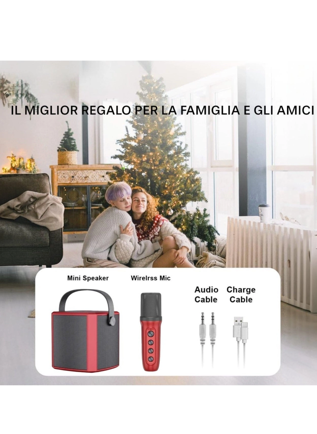 Portable Bluetooth Karaoke Speaker - Rechargeable wireless microphone Type-C charging TF Card support