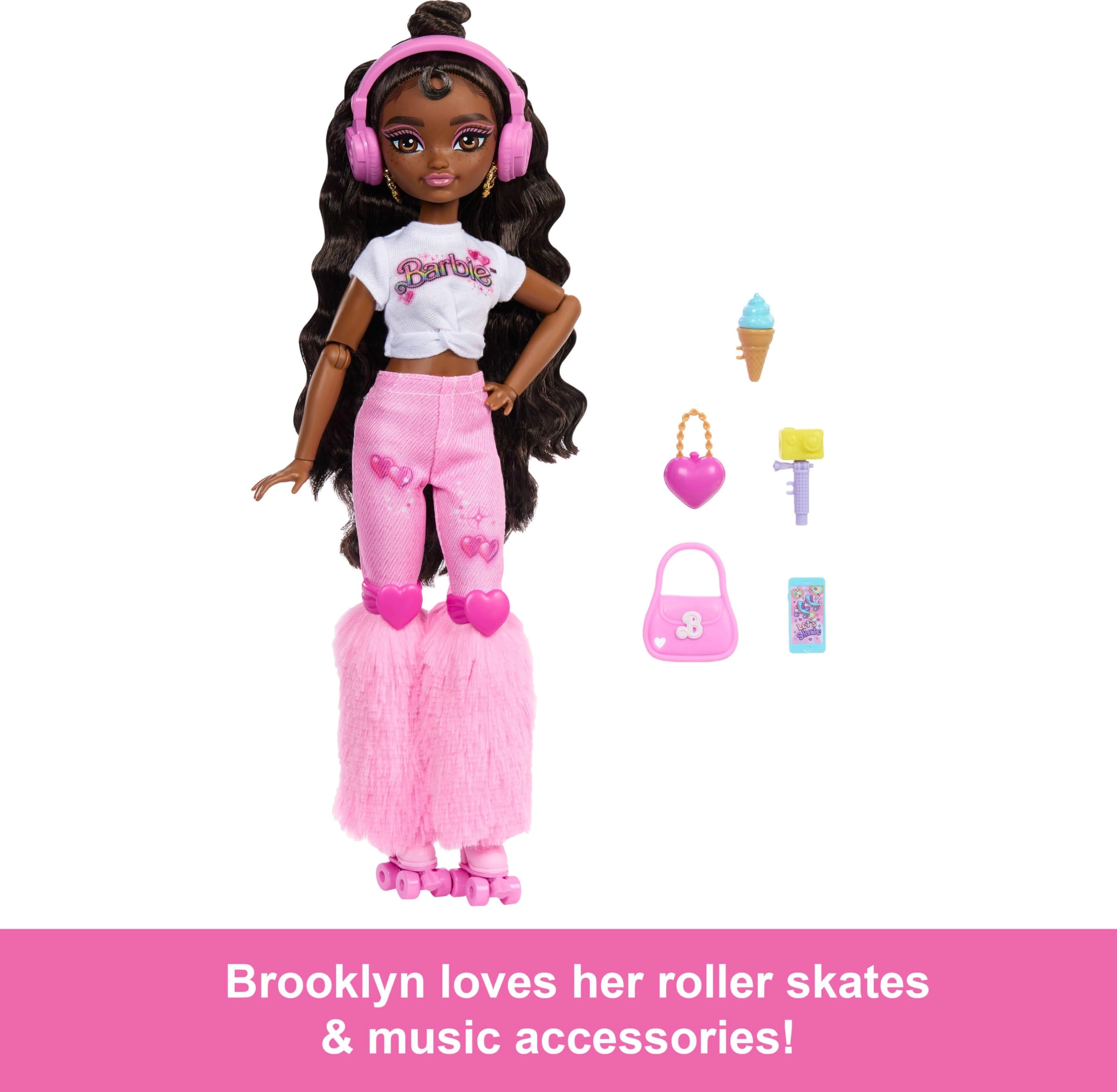 Brooklyn Fashion Doll - Posable Roller Skating Dark Brown Hair Ages 4+