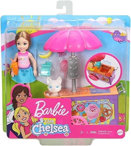 Chelsea Doll and Snack Cart Playset - 6-inch Blonde with Pet Kitten