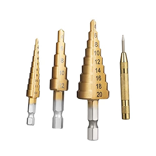 Spiral Grooved Step Drill Bit Set - High Speed Steel Titanium Coated 3pcs 4-32mm/4-20mm/4-12mm