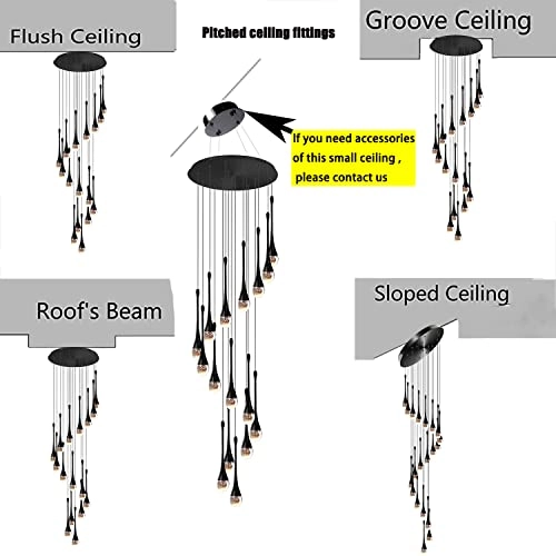 12 Light Black Raindrop Crystal Chandelier - 120''/305cm High Ceiling Dimmable LED