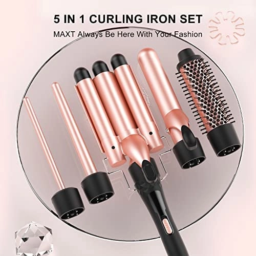 5-in-1 Interchangeable Curling Iron Wand Set - 1.5 Inch 0.35-1.25 inch