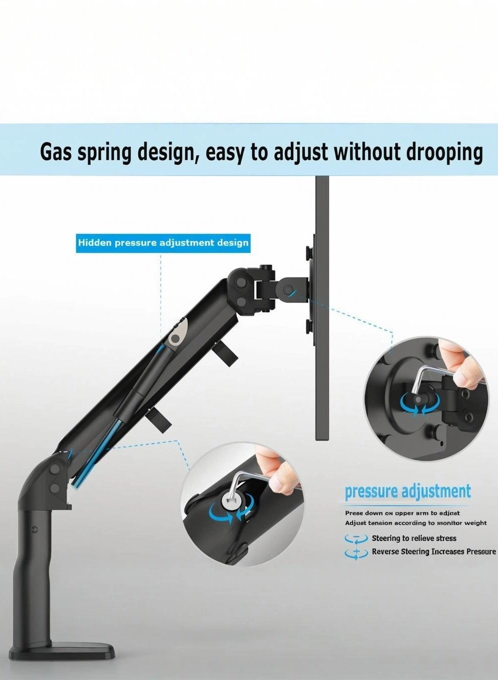 Gas Spring Monitor Arm - 32 in VESA 75x75/100x100mm