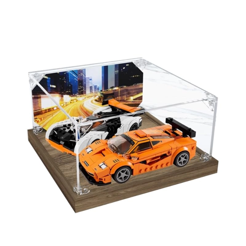 HCAEIOFJ Clear Acrylic Display Case - for LegoSpeedChampions 76918 20x20x10cm Black Bottom