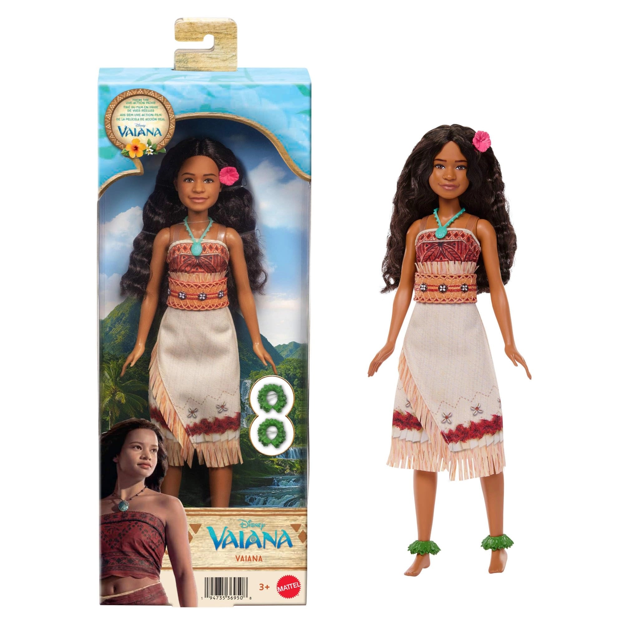 Mattel Moana Doll - Wavy Hair Removable Villager Outfit 5 Accessories