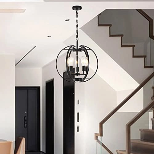 Large Lantern Globe - Black 5 Light