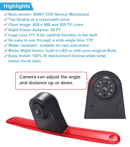Brake Light Camera - Night vision 628 x 586 pixels + TFT LCD monitor - 7 Inches