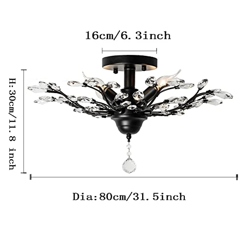 Crystal Ceiling Light - Matte Black 5 Lights