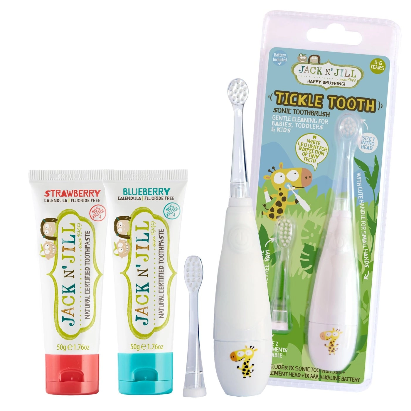 Jack N' Jill Tickle Tooth Toddler Toothbrush & Toothpaste Set - Baby Electric Fluoride Free
