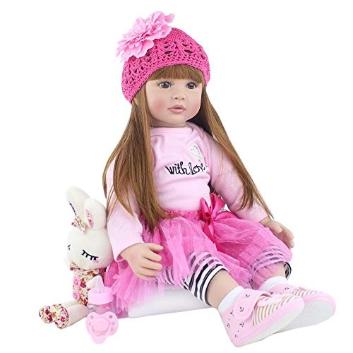 Reborn Toddler Doll - 24 inch Silicone Vinyl Girl Pink Dress Ages 3+