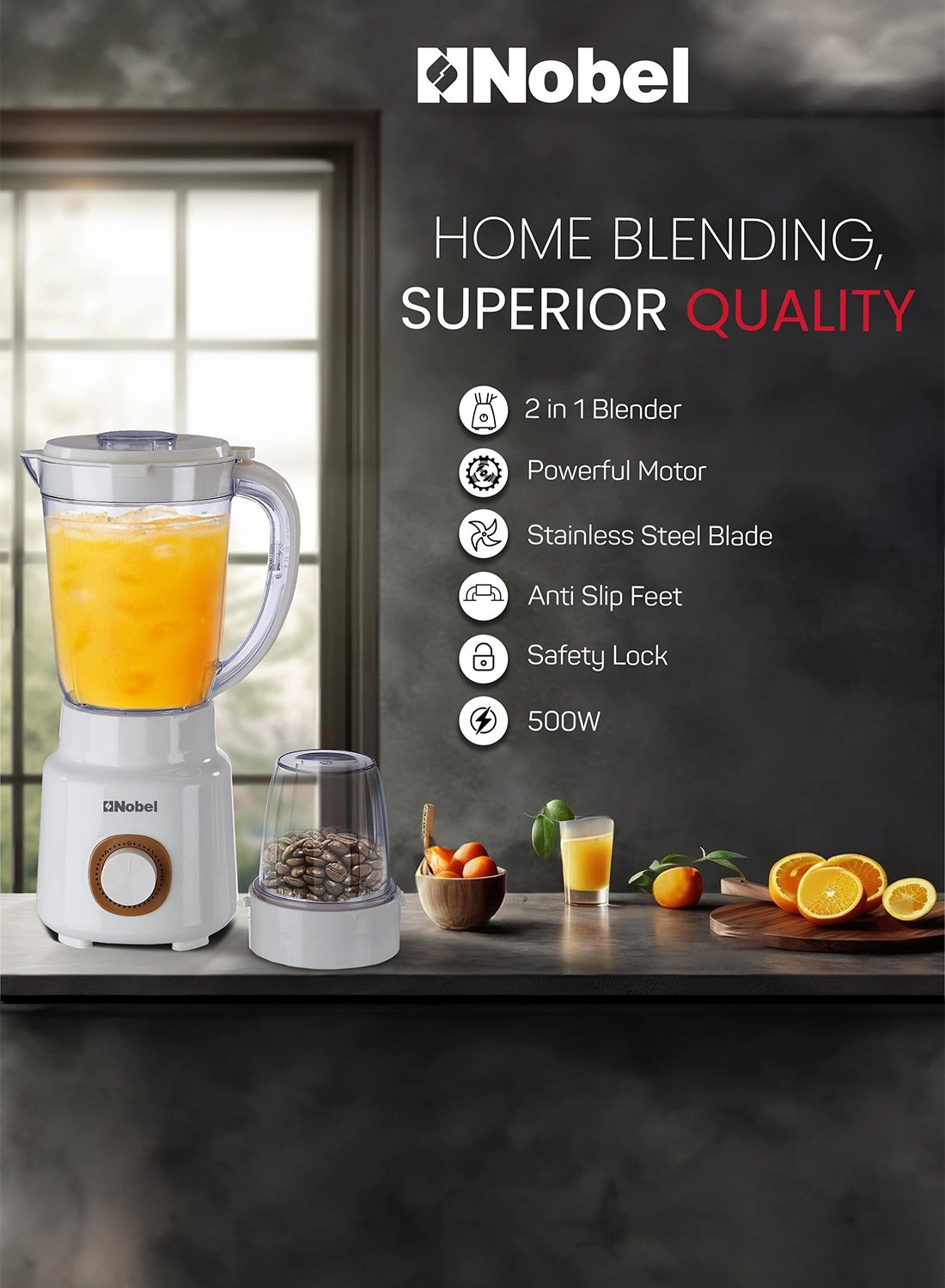 NB323 - 2-in-1 Functionality, Grinder Cup, 2 Speeds + Pulse