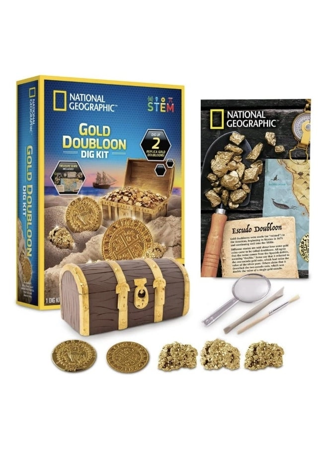 Gold Doubloon Dig Kit - 2 replica gold doubloons 3 real pyrite specimens