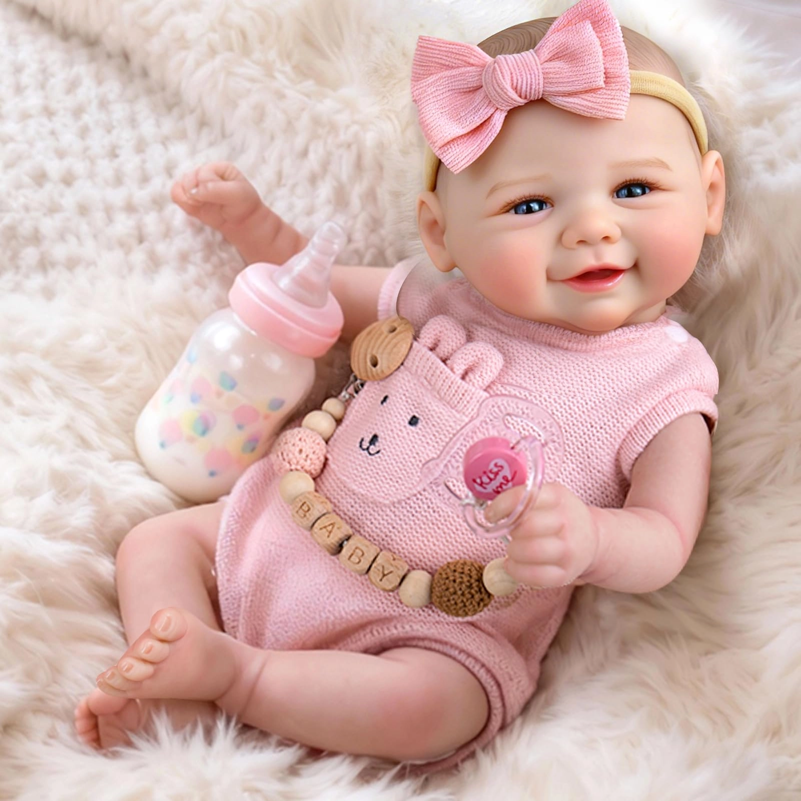 UOFTKIZ Reborn Baby Doll - 20'' Vinyl Pink Rabbit Jumpsuit Ages 3+