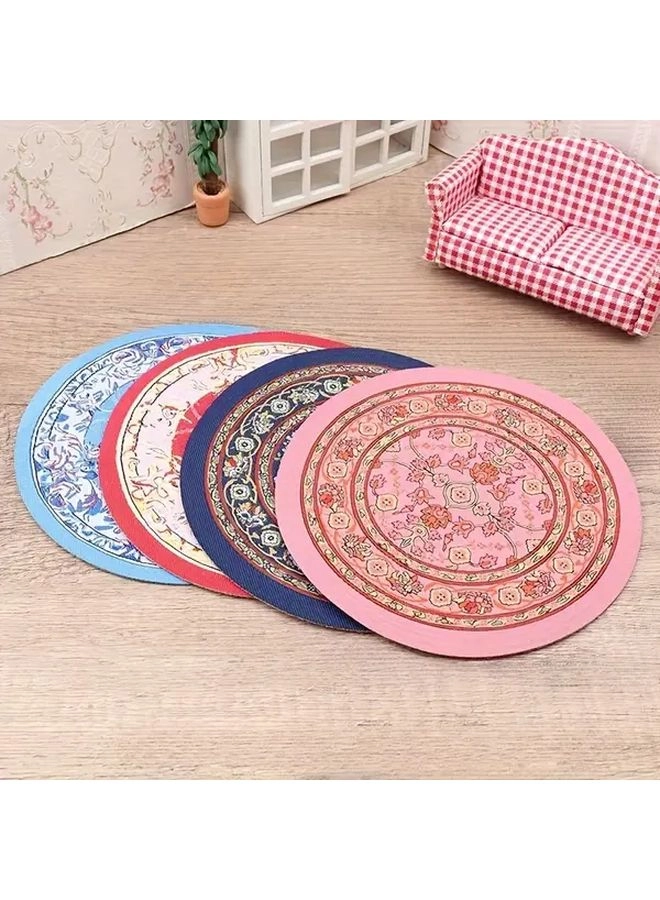 Generic Round Woven Dollhouse Mat - 1:12 scale Pink Turkish Floral Pattern Ages 18+