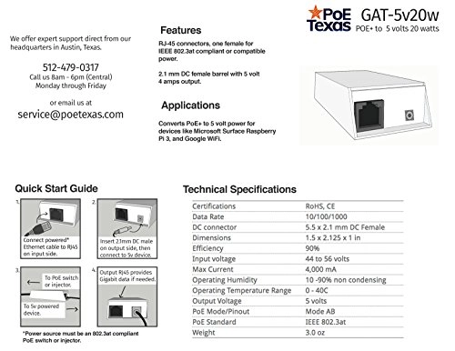 GAT-5V20W - 44-56 Volts 20 watts IEEE 802.3at 10/100/1000 25 Watts