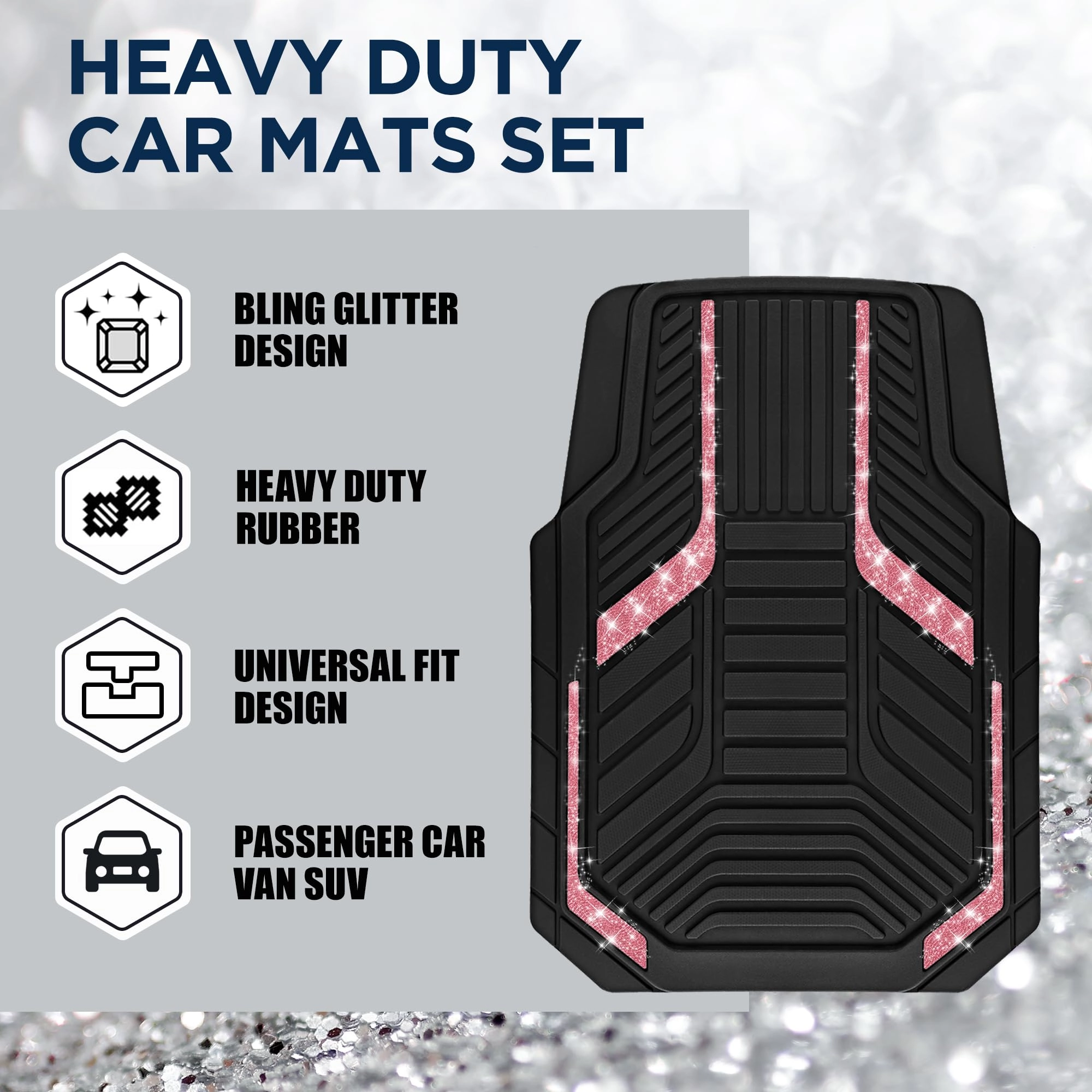Heavy Duty Rubber Floor Mats - Pink Universal Fit
