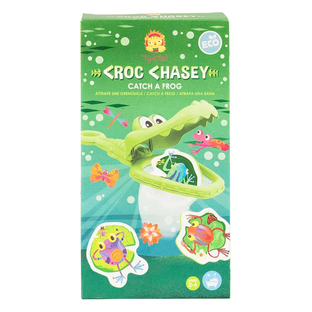 Croc Chasey - Suitable for 1-3 years bio-plastic 1 snappy toothed Croc, 7 foam floaty frogs.