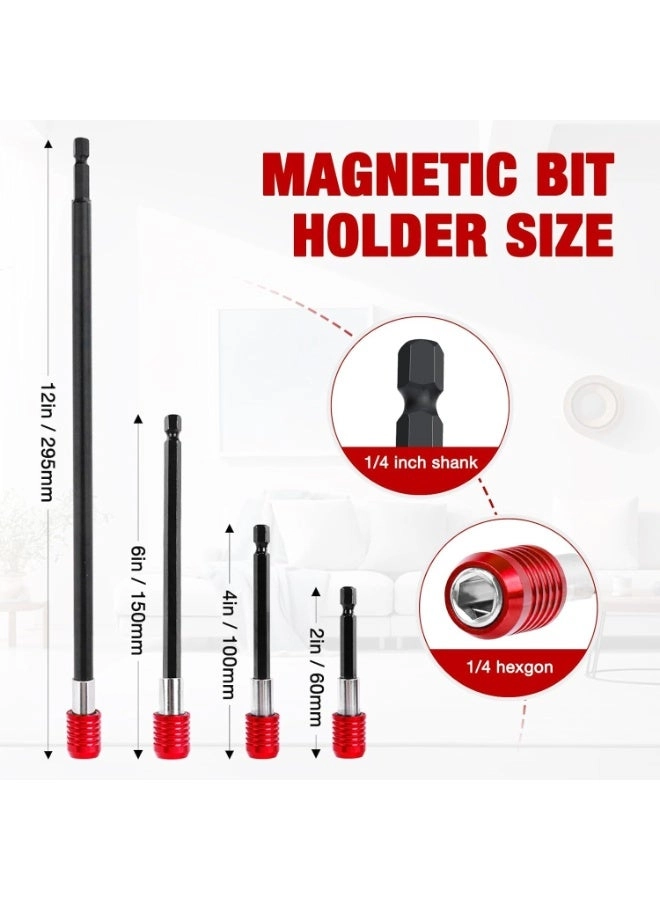 Drill Bit Extension - 1/4" Hex Magnetic CR-V Steel 4-Piece