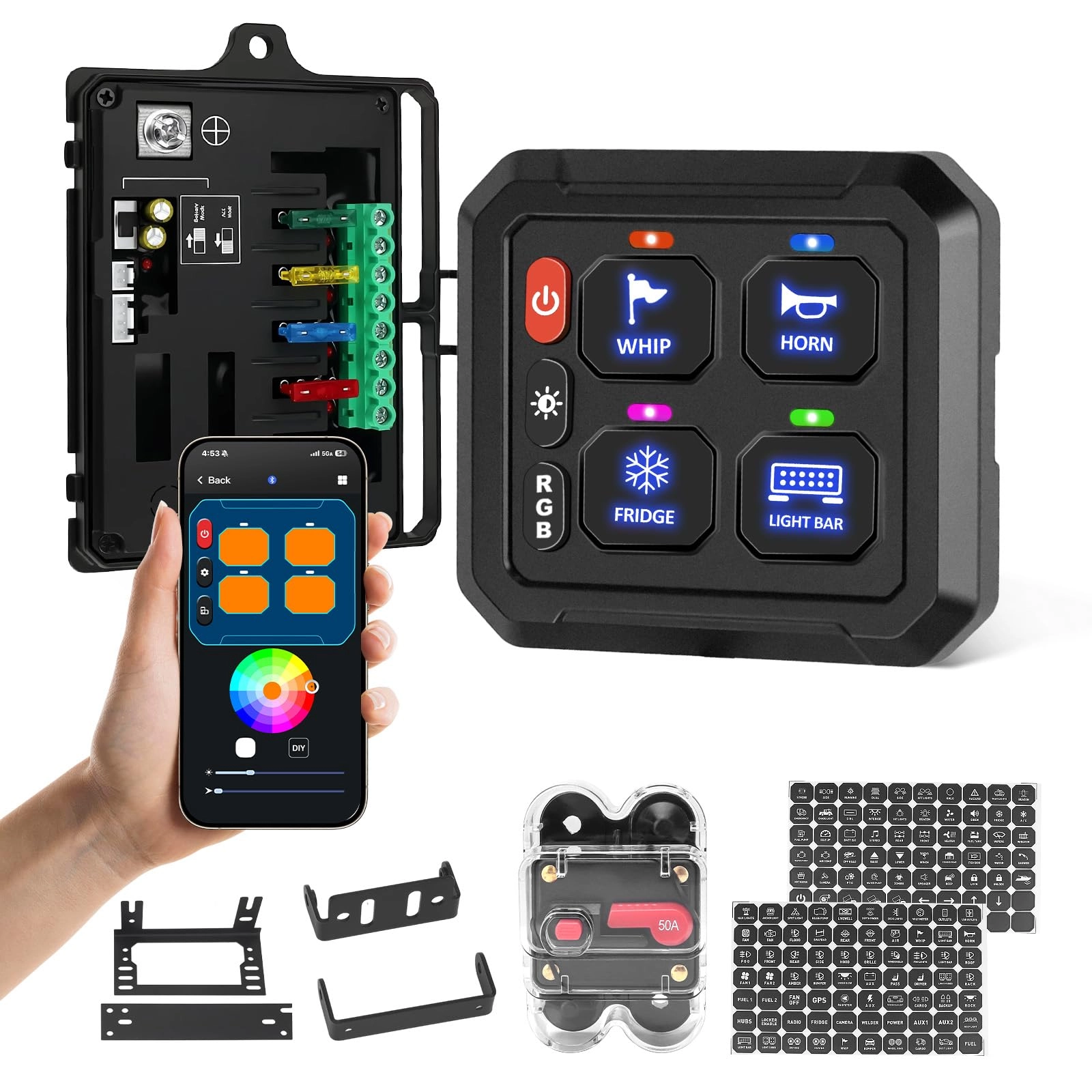 chelhead 4 Gang Switch Panel - 12-24V RGB Bluetooth