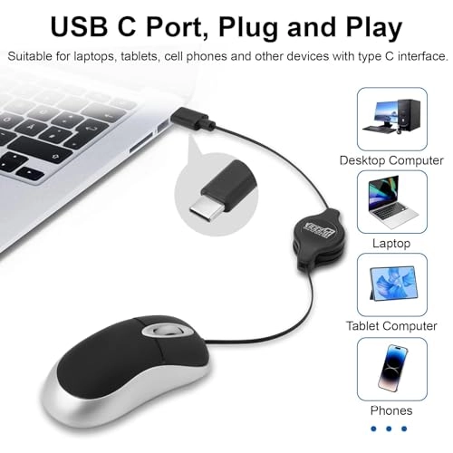 Mini Retractable Cable Mouse - USB Wired Pack